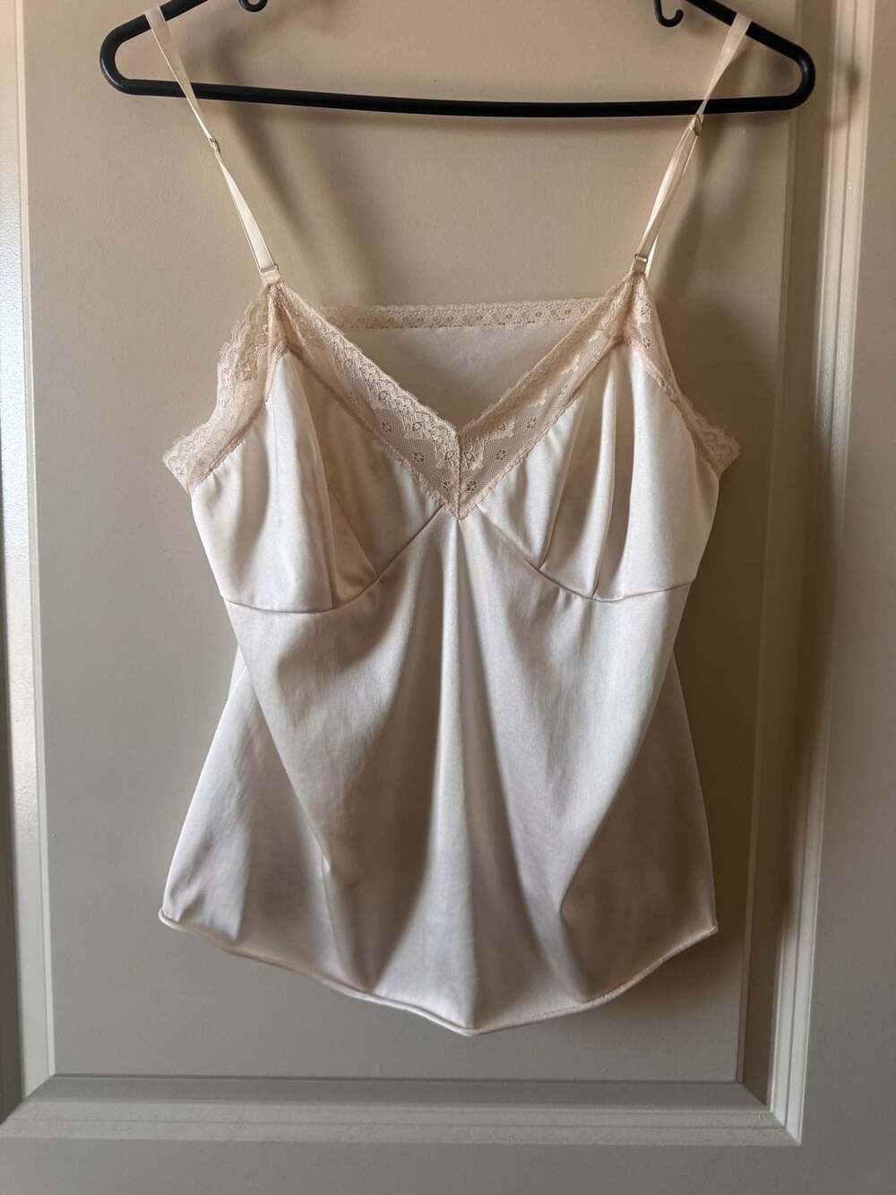 Vintage Satin Camisole Tank Top with Floral Lace Detail